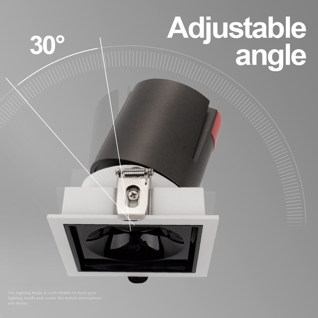 DALI Dimmable Square Adjustable Angle LED Downlight 10W 18W 30W Recessed Ceiling Antiglare Spotlights for Hotel