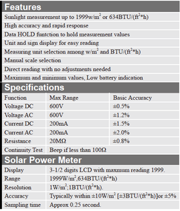 CEM LA-1017 Năng Lượng Mặt Trời Power Meter Và Kỹ Thuật Số Vạn Năng DMM Cho Ánh Sáng Mặt Trời Đo Lường - Product Image 4
