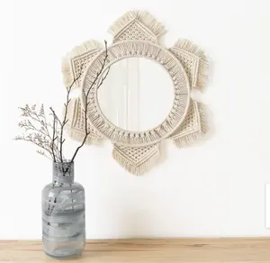 New Design Handmade Cotton Bohemian Home Ornaments Macrame Decor Mirror Wall Hanging