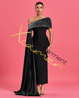 Robe longue décontractée noire à une épaule ornée de perles Ocstrade de haute qualité, avec fente latérale, robe de soirée moulante pour femme avec détails découpés