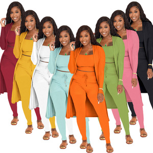 Nouveau Style décontracté femmes 3 pièces ensemble automne et hiver mode licou longue <span class=keywords><strong>Cape</strong></span> Pit Strip couleur unie - Product Image 1