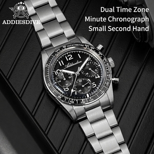 นาฬิกาโครโนกราฟ OEM Dial logo กันน้ำ 10BAR แสดงเวลาสองเขตเวลา เรืองแสง ตัวเรือนสแตนเลสสตีล ควอตซ์ สำหรับผู้ชาย รับสกรีนโลโก้ - Product Image 6