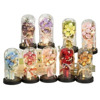 Bouquet de roses éternelles décoratives LED personnalisables en gros avec dôme acrylique et lumières chaudes – Cadeaux d'usine