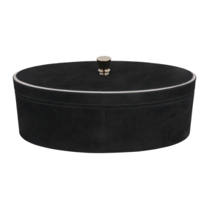 Decorative Suede Storage <b>Box</b> with Lid Modern Oval Black Home Decor Accent for Bedroom Coffee Table Bathroom <b>Vanity</b> - Product Image 1