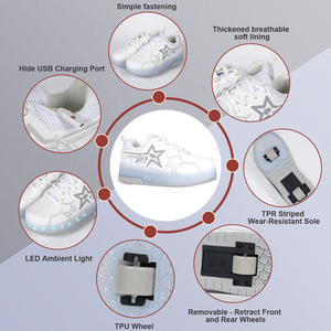 Выдвижные Туфли-ролики для мальчиков, детская спортивная обувь-ролики со светодиодной подсветкой и колесами - Product Image 5