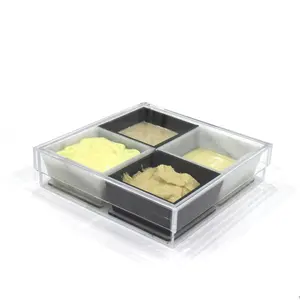 Lucite 4 Trapezoid Dip Bowl Set Factory Custom Waterdale Acrylic Dip Dish with Lid 4 dishes