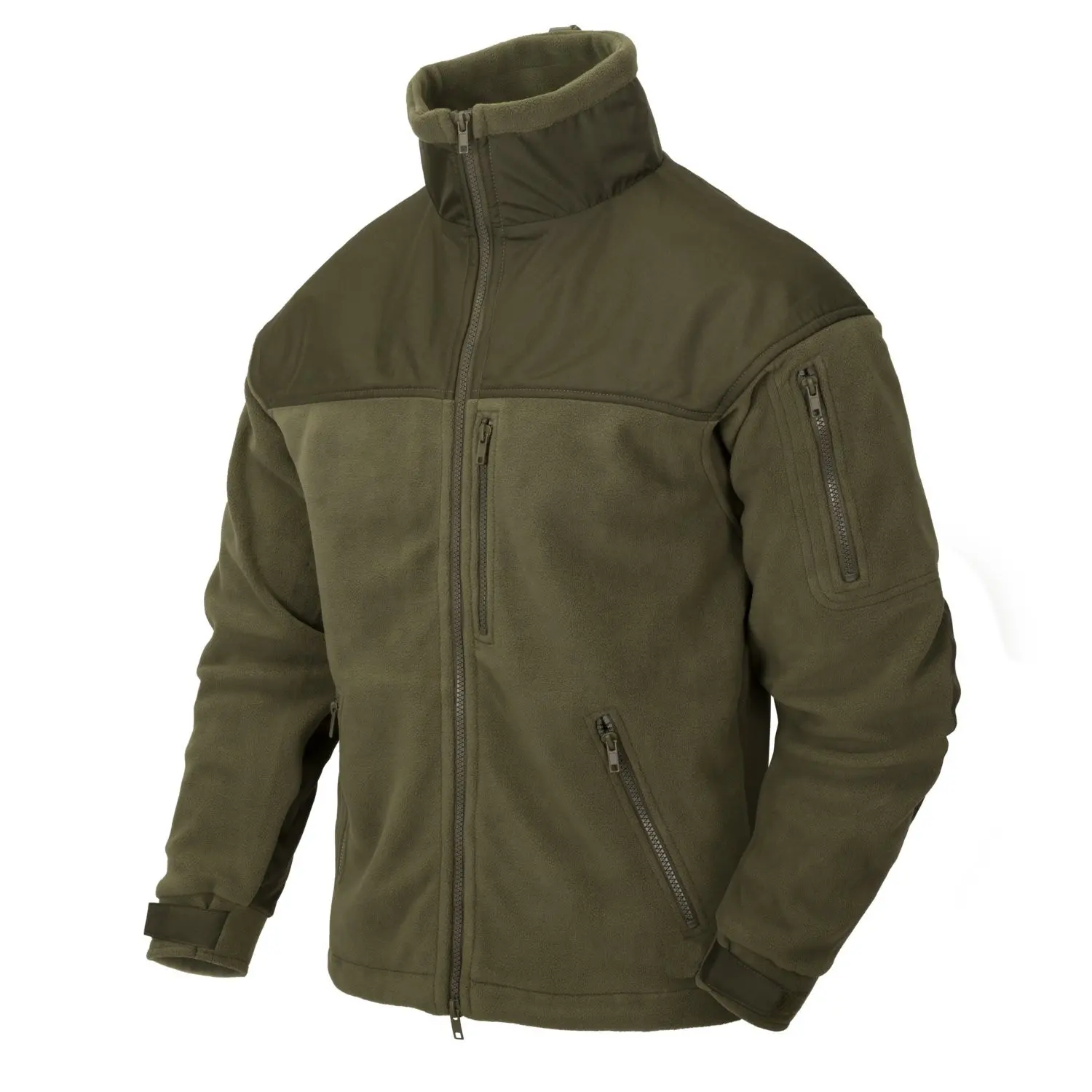 Custom logo hunting fleece jacket with reinforced shoulders and elbows 100% polyester fabric in army green