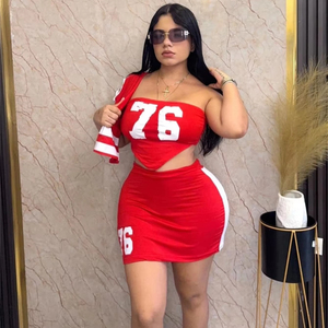 Set di gonna in tre pezzi Casual Casual sportivo estivo con maglietta Crop Top e Top a tubo e minigonna a tubino - Product Image 2