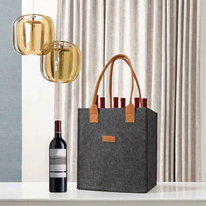 Bolsa de Transporte para Botellas de Vino Tinto <span class=keywords><strong>HAPPYWAY</strong></span>, Plegable, Portátil, Estilo Clásico, Patrón de Rejilla de Diamantes, Fieltro de Poliéster, Bolsa de Viaje Grande - Product Image 5