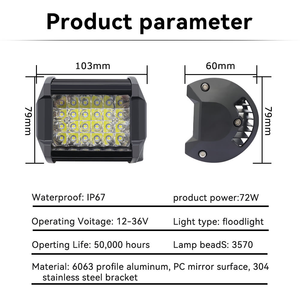 Barra de Luz LED de Alta Calidad de 24V y 4 Pulgadas, 72W, 6000K, de Aluminio, Repuesto Universal para Camiones, Motocicletas y Vehículos Todoterreno - Product Image 3