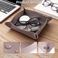 Plateau de valet carré élégant et moderne en cuir véritable pliable portable pour voyage organisateur de bureau plateau à dés personnalisé