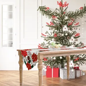 OWENIE Christmas Red Poin settia Bestickte Applique Velvet Flower Custom Tisch läufer mit Tischs ets für Esstisch
