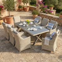 Ensemble de salle à manger en rotin moderne pour hôtel, école, extérieur, 6 places, structure en aluminium, coussins imperméables, durable, jardin, parc, terrasse