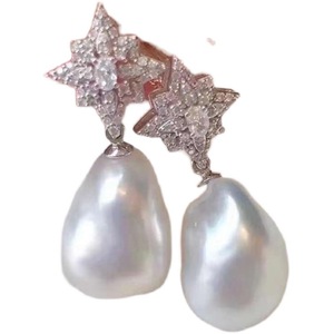 S925 Silver DIY Pearl Accessories Empty Support <b>Snowflake</b> Silver <b>Earrings</b> with 9-13mm Round Beads 21176 Model - Product Image 5