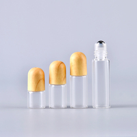 Vente en gros de flacons à bille en verre transparent pour huiles essentielles et parfums, mignons, de 1 ml, 2 ml, 3 ml, 5 ml, avec couvercle en bois grainé