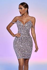 Women <strong>Bodycon</strong> Mini <strong>Sexy</strong> Mini <strong>Sequin</strong> Silver Party Birthday <strong>Dress</strong> 2023 - Product Image 3