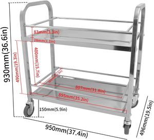 2 Tier Stainless Steel Mobile Beverage <b>Serving</b> Cart, Commercial Wheeled Drink Storage <b>Trolley</b> for Hotel Restaurant Bar Catering - Product Image 2