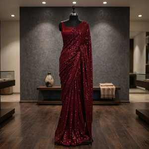 Saree de séquence de créateur traditionnel exclusif avec chemisier Banglori Sari en soie fantaisie pour les femmes pour la fête Mode d'exportation indienne - Product Image 3