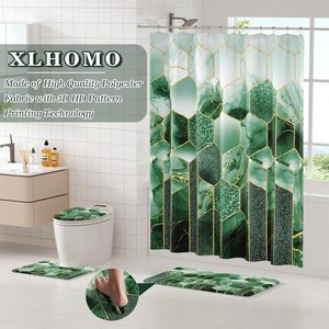 Rideau de douche en polyester vert marbré hexagonal émeraude, impression numérique personnalisée, imperméable, vente en gros - Product Image 3