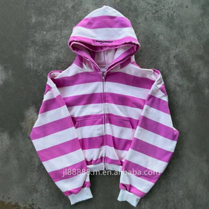 Sudadera con capucha pesada <span class=keywords><strong>rosa</strong></span> lavada de 350GSM 100% algodón con cremallera, personalizable OEM, para hombre, con raya, estilo crop, 1 pieza - Product Image 1