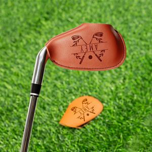 Housse de tête de club de golf en cuir PU universelle réglable, gravée au laser avec nom personnalisé, compatible avec la plupart des fers, design portable pour hommes - Product Image 3