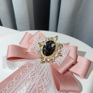 Produits Tendance : Broche vintage en dentelle et ruban de satin rose, Articles cadeaux souvenirs, Nœud papillon noir électroplaqué de qualité, Col de manteau JK - Product Image 4