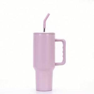 Gobelet isotherme double paroi en acier inoxydable avec poignée et paille, personnalisable avec logo, pour l'extérieur, écologique, pour voiture, vente en gros - Product Image 5