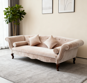 Canapé trois places <span class=keywords><strong>Chesterfield</strong></span> traditionnel en bois massif <span class=keywords><strong>beige</strong></span> - Product Image 2
