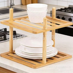 Double Layer Bamboo Fruit Rack Kitchen Storage Organizer For Fruit And <b>Vegetables</b> 8-11.9in Depth Multipurpose Desktop <b>Stand</b> - Product Image 4