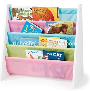 Beliebte holz kinder buch regal holz wand mit polyester taschen kinder bücherregal - Product Image 1