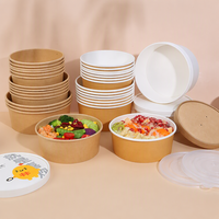 Bol en papier alimentaire anti-fuite, personnalisé, jetable, en papier kraft, pour soupe, fruits, nouilles, salades