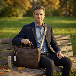 WRIZA Sac messager en cuir véritable, grande capacité, fermeture à glissière, sac d'affaires durable pour hommes, toutes saisons, bandoulière réglable - Product Image 5
