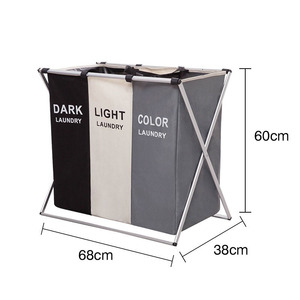 Cesta plegable para la <span class=keywords><strong>ropa</strong></span> <span class=keywords><strong>sucia</strong></span> en forma de X, organizador de 3 rejillas, bolsa de almacenamiento de tela impermeable con estante - Product Image 6