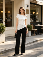 Atasan Wanita Putih Asimetris Off-Shoulder Slim Fit 2026, 100% Katun Rajut Lembut dan Elastis, Ramah Lingkungan, Elegan, Kasual, Cocok untuk Musim Panas