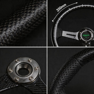 Volant de course JDM modifié Dhsmt universel en PU, aluminium, motif fibre de carbone, 4 cm de profondeur, avec support électroplaqué pour drift - Product Image 3