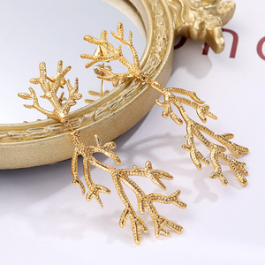 Golden <b>Tree</b> <b>Branch</b> Drop Earrings Zinc Alloy Stud Earrings For Women Party Fashion Jewelry EH905 - Product Image 3
