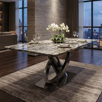 Table à manger en marbre blanc-gris naturel de luxe pour la décoration du salon, meubles de luxe