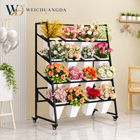 Support de présentation de fleurs mobile à 3 niveaux en fer, style incliné, avec roulettes, pour fleuriste, mariage, événement, vente au détail