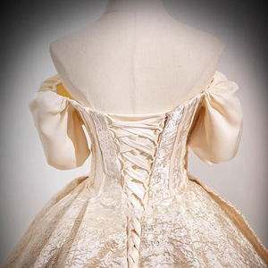 Champagne Ball Gown Wedding Dress Strapless Empire Waist Satin Vintage Princess Style Bridal Evening Gown Women 2026 - Product Image 3