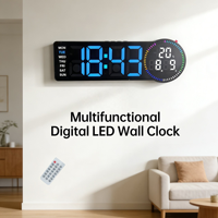 Horloge murale numérique LED surdimensionnée au design moderne, avec télécommande, calendrier, température, alarme, fonction snooze, date, décoration intérieure