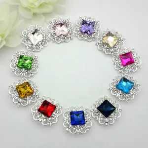Botones grandes de cristal y diamantes de imitación para Navidad, 33mm, 15 colores, cuadrados, para ramos de boda, ALRMM121