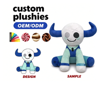 Peluche personnalisée de créature de dessin animé, douce, blanche et bleue, avec cornes, pour la décoration de la maison, OEM ODM, peluche personnalisée