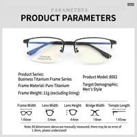 Gafas Ópticas Duraderas de Titanio Puro Modelo 8002 para Hombre, Elegantes, de Alta Gama, Semi-Montura Cuadrada, para Lectura, Entrega Rápida Directa