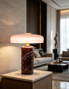 Lampe de table en marbre naturel avec abat-jour en verre blanc laiteux, lampe de bureau moderne de luxe pour hôtel, café, chambre à coucher, décoration, lampe de table LED en forme de champignon - Product Image 3