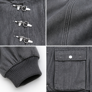 XINHUI Custom Heavy <b>Denim</b> Hooded Toggle-Closure <b>Men's</b> Bomber <b>Jacket</b> Utility Streetwear Urban Outerwear OEM ODM Wholesale - Product Image 4
