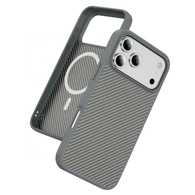 NEW Arrival Carbon Fiber Mobile Phone Case for iPhone 18 17 Pro Max Wireless Charging Magnetic Back Cover Grey