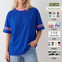 Kaos Wanita Oversize Custom Print OEM, Model Longgar Lengan Pendek, 100% Katun, Kerah Bulat, Warna Blok, Atasan Musim Panas