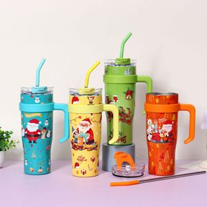 Christmas 40oz Stainless Steel Tumbler Double Wall Vacuum Insulated With Handle And Straw For Travel - Product Image 1