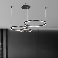 Projet d'hôtel sur mesure Lustre de plafond rond noir pour salon moderne Luminaire suspendu à anneau circulaire à LED