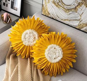 Fait à la main nordique Ins tournesol taie d'oreiller fleur rouge <span class=keywords><strong>coussin</strong></span> pour salon haut de gamme canapé décoration décoratifs coussins - Product Image 3
